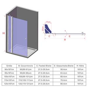 Walk-In Dusche CANNES Silber - Glas - 100 x 187 x 0 cm