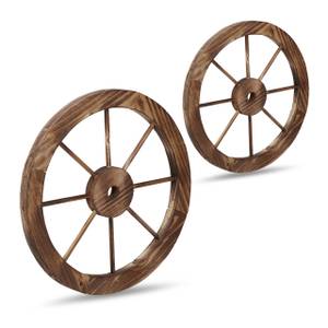 Wagenrad aus Holz 2er Set Braun - Holzwerkstoff - Kunststoff - 40 x 40 x 3 cm