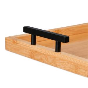 Tablett 2er Set aus Bambus Schwarz - Braun - Bambus - Holzwerkstoff - Metall - 50 x 7 x 30 cm