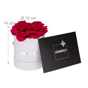 Weiße Rosenbox rund 4 Rosen Rot - Weiß - Papier - Kunststoff - Textil - 13 x 14 x 13 cm