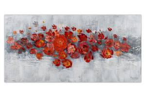 Acrylbild handgemalt Pearls and Roses Grau - Rot - Massivholz - Textil - 120 x 60 x 4 cm