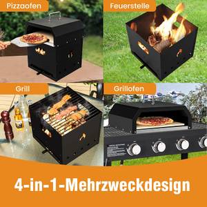 4-in-1 Pizzaofen, Outdoor-Grill Schwarz - Metall - 34 x 44 x 36 cm