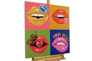 Tableau peint In Awe of Pop Art Bois massif - Textile - En partie en bois massif - 80 x 80 x 4 cm