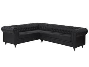 Ecksofa CHESTERFIELD Schwarz - Eiche Dunkel - 280 x 77 x 85 cm - Kunstleder