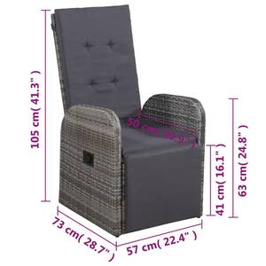 Bistro-Set (3-teilig) 47678 Grau - Metall - Polyrattan - 45 x 40 x 45 cm