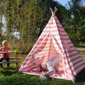 Tipi Zelt rosa gestreift 120x120x150cm Weiß - Textil - 150 x 150 x 120 cm