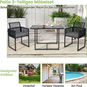 Gartenmöbel-Set Rattan (3er Set) Schwarz - Rattan