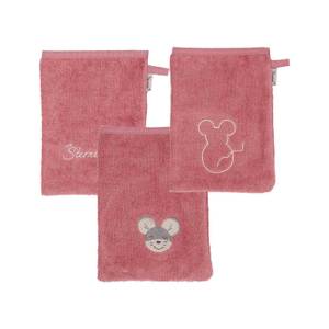 GOTS Waschhandschuhe Maus Mabel 3er Set Pink - Textil - 15 x 1 x 21 cm