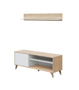 Meuble TV 2 niches et 1 porte Blanc - Bois manufacturé - Matière plastique - 40 x 50 x 135 cm