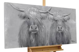 Acrylbild handgemalt Durch dick und dünn Grau - Massivholz - Textil - 120 x 60 x 4 cm