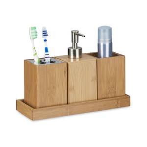 Accessoires de bain porte brosse à dents Marron - Argenté - Bambou - Métal - Matière plastique - 25 x 19 x 11 cm