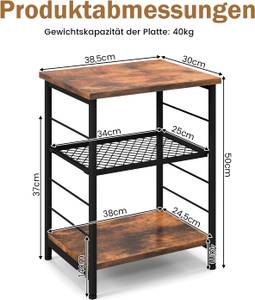 3 Ebenen Beistelltisch Industrie Design Braun - Holzwerkstoff - 30 x 50 x 39 cm
