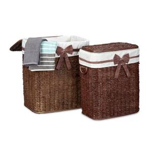 Wäschekorb 2er Set Rot - Weiß - Rattan - Textil - 47 x 57 x 34 cm