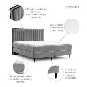 Boxspringbett Rhodes Grau - Breite: 182 cm