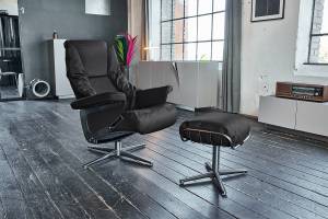 Relaxsessel MODO Leder mit Hocker Schwarz