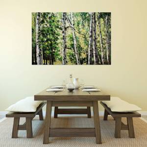 Bild gemalt Sanfter Gruß durch den Wald Grün - Massivholz - Textil - 120 x 80 x 4 cm