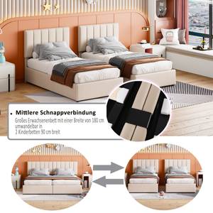 Stauraumbett Juna Beige - Holzwerkstoff - Massivholz