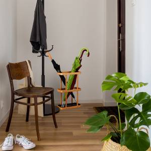 Schirmständer Bambus mit Auffangschale Schwarz - Braun - Bambus - Metall - 30 x 45 x 15 cm