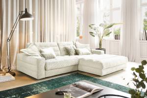 Ecksofa LANA Sofa Cord Recamiere Cremeweiß - Ecke davorstehend rechts