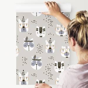 Papier Peint animaux sauvages enfants Beige - Noir - Gris - Blanc - Papier - Textile - 53 x 1000 x 1000 cm