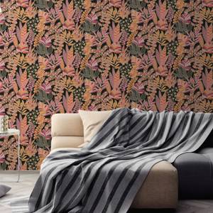 Tapete Vlies Floral Schwarz Pink Orange Schwarz - Gold - Orange - Pink - Violett