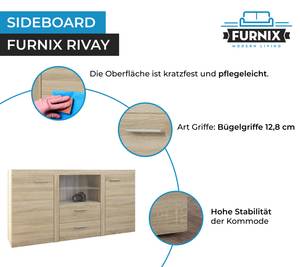 FURNIX Sideboard RIVAY 2F2S Sonoma + LED Eiche Hell Dekor - Eiche Sonoma Dekor