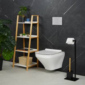 WC Garnitur Bambus & Edelstahl Schwarz - Braun - Bambus - Metall - 22 x 69 x 18 cm