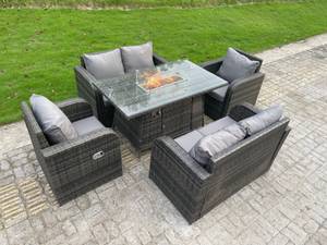 Rattan Sofa Gartenmöbel Set 6-Sitzer Grau - Polyrattan - Stein - 80 x 69 x 140 cm