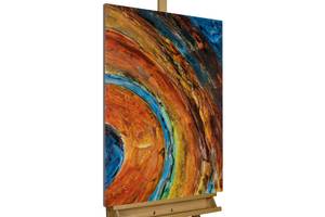 Tableau peint Journey to Jupiter Bleu - Bois massif - Textile - 60 x 90 x 4 cm