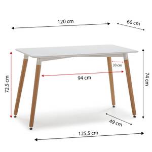 Table à manger Aroa, 120x60 cm Blanc - Bois manufacturé - 120 x 74 x 60 cm