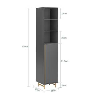 Hochschrank BZR130-HG Gold - Grau - Holzwerkstoff - Metall - 35 x 170 x 35 cm