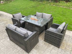 Rattan Sofa Gartenmöbel Set 6-Sitzer Grau - Polyrattan - Stein - 80 x 69 x 140 cm