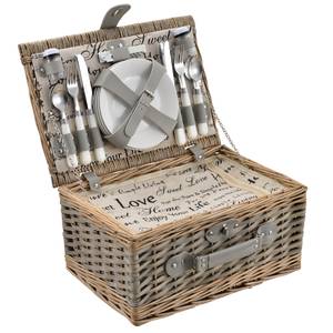 Picknickkorb für 4 Personen Grau - Holz teilmassiv - 28 x 19 x 40 cm