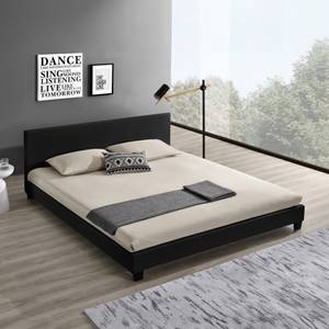 Lit Albacete capitonné avec matelas Noir - Profondeur : 160 cm