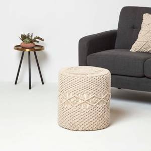 Astrid - Makramee-Pouf Beige - Textil - 40 x 42 x 40 cm