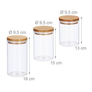 3er Set Vorratsdosen Glas ver. Größen Braun - Bambus - Glas - Kunststoff - 10 x 18 x 10 cm