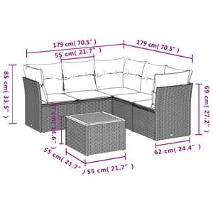 Gartensitzgruppe K1239(6-tlg) Schwarz - Massivholz - 69 x 62 x 62 cm