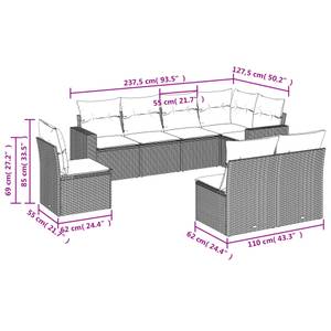 Gartensitzgruppe K5581(8-tlg) Schwarz - Massivholz - 69 x 62 x 66 cm