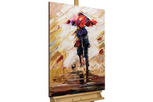 Tableau peint Under the Umbrella Bois massif - Textile - 60 x 90 x 4 cm