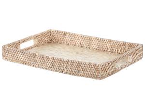 Tablett NDEBELE 2-tlg Beige - Blau - Grau - Silber - Rattan - 38 x 6 x 28 cm