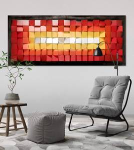 Tableau 3D Danse des flammes Rouge - Blanc - Matière plastique - En partie en bois massif - 140 x 60 x 8 cm