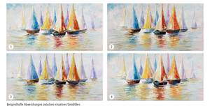 Acrylbild handgemalt Rainbow Regatta Weiß - Massivholz - Textil - 120 x 60 x 4 cm