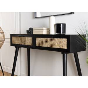 Console 2 tiroirs cannage noir Noir - En partie en bois massif - 33 x 81 x 110 cm