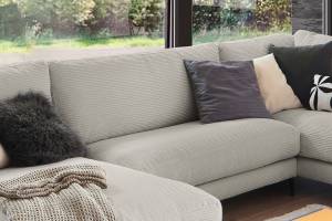 Sofa CARA Wohnlandschaft U-Form Cord Steingrau