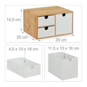 Boîte à 3 tiroirs en bambou et MDF Marron - Blanc - Bambou - Bois manufacturé - 25 x 15 x 20 cm