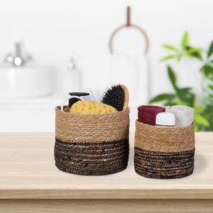 Aufbewahrungskorb 3er Set Seegras Schwarz - Braun - Rattan - 20 x 17 x 20 cm