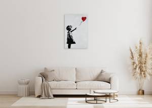 Bild handgemalt Banksy's Heart Balloon Rot - Massivholz - Textil - 60 x 90 x 4 cm