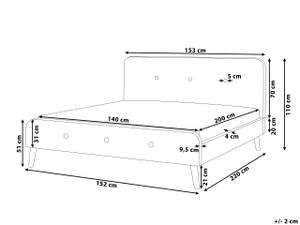 Doppelbett RENNES Dunkelgrau - Grau - Eiche Hell - 151 x 112 cm