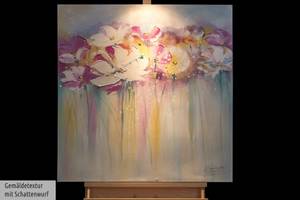 Tableau peint Rose Scented Summertime Rose foncé - Blanc - Bois massif - Textile - 80 x 80 x 4 cm
