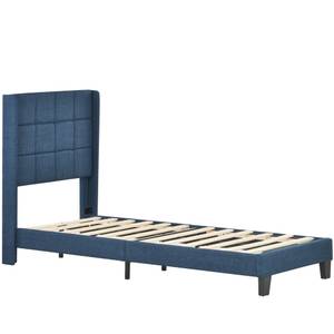 Lit en lin M272 Bleu - Bois manufacturé - 97 x 111 x 208 cm